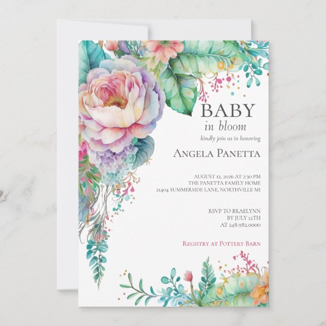 Baby in Bloom Baby Girl Baby Dusche Einladung (Vorderseite)