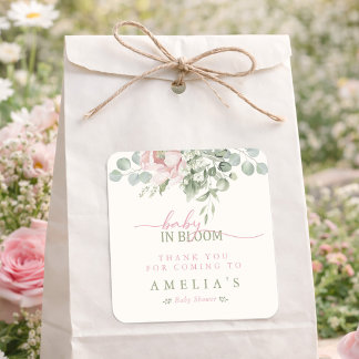 Baby in Bloom Baby Girl Shower Thank You Quadratischer Aufkleber