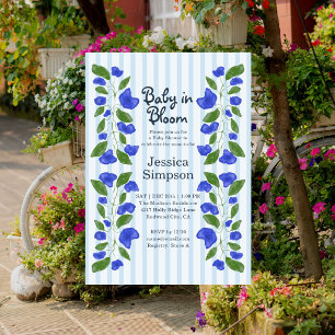Baby in Bloom Baby-Party Süße blaue Art Nouveau Bl Einladung