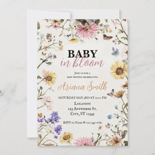 Baby in Bloom Baby Shower Einladung (Vorderseite)