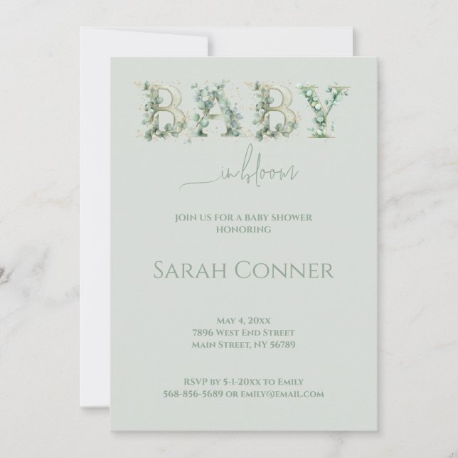 Baby in Bloom Baby Shower Eucalyptus Invitation (Devant)