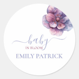 Baby in bloom | baby shower floral runder aufkleber