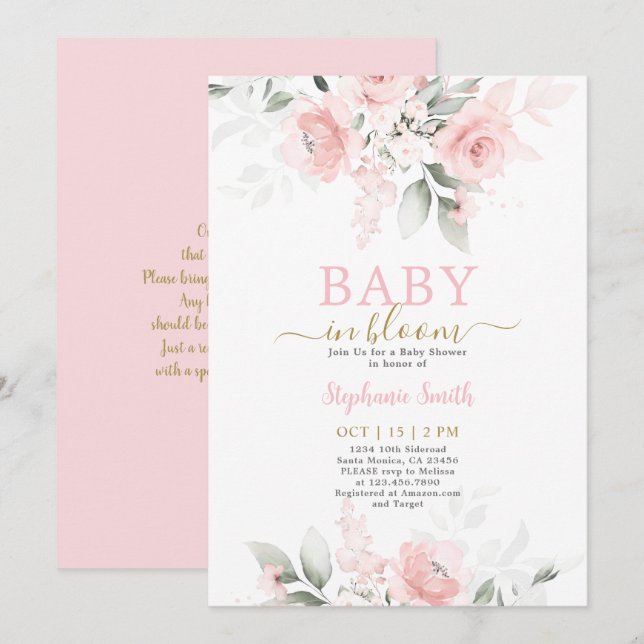 Baby in Bloom Baby Shower Girl Einladung (Vorne/Hinten)