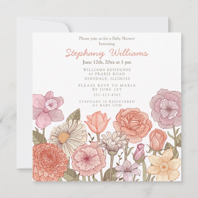 Baby in Bloom Baby Shower invitation  Einladung (Rückseite)