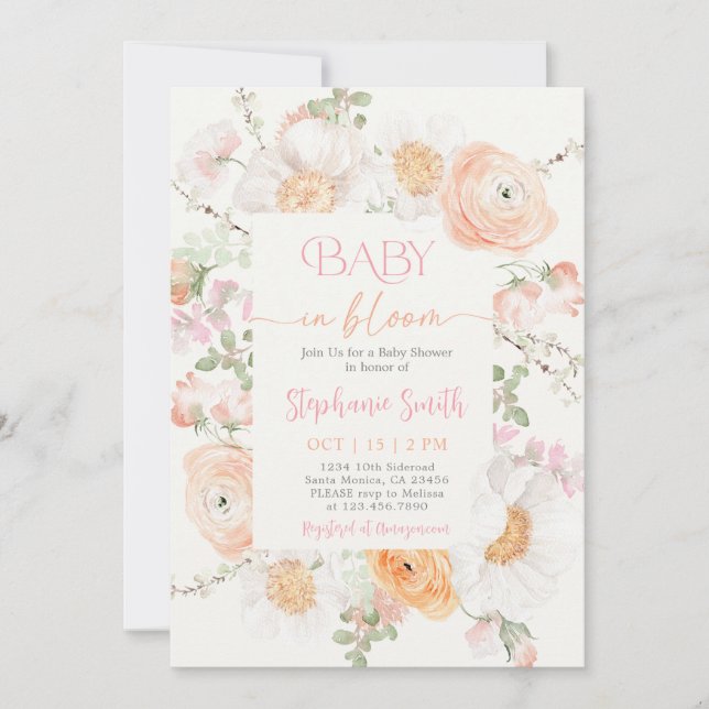 Baby in Bloom Baby shower Invitation fille (Devant)