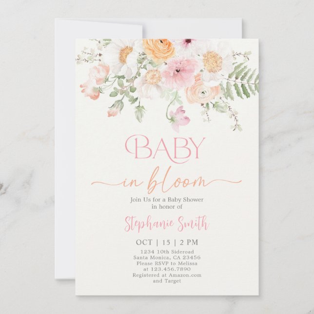 Baby in Bloom Baby shower Invitation fille (Devant)