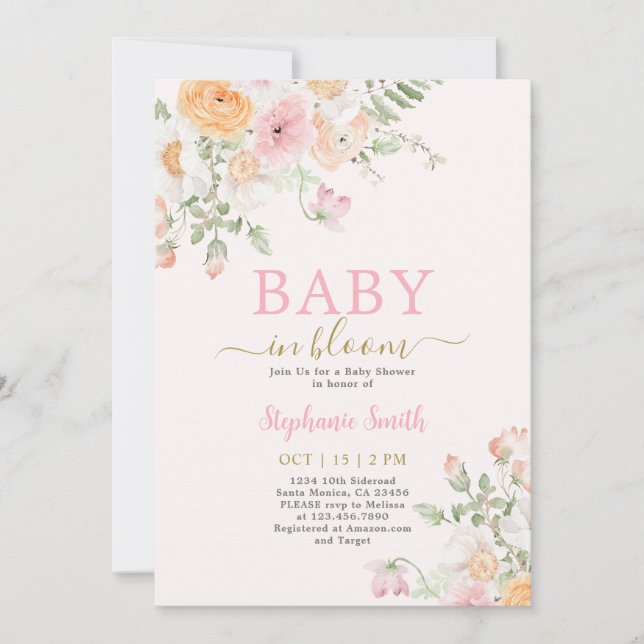 Baby in Bloom Baby shower Invitation fille (Devant)