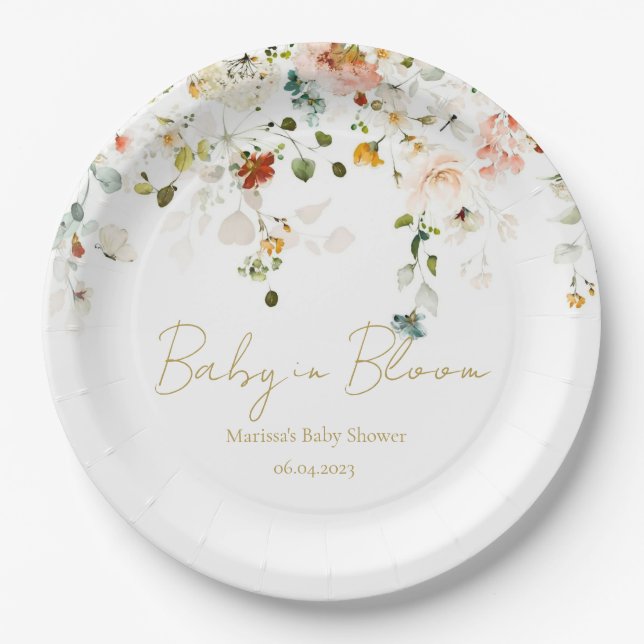 Baby in Bloom Baby Shower Pappteller (Vorderseite)