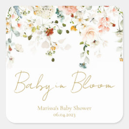 Baby in Bloom Baby Shower Quadratischer Aufkleber
