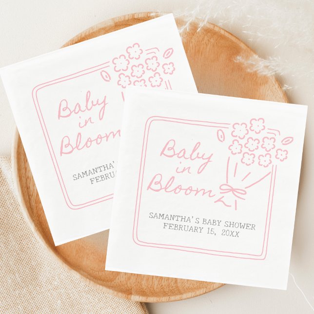 Baby in Bloom Baby Shower Serviette (Hand Drawn Baby in Bloom Baby Shower Napkin)