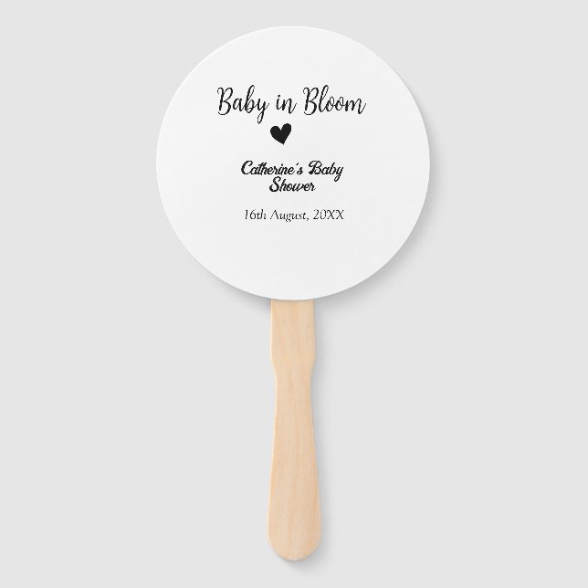 Baby in bloom baby shower simple black heart date fächer (Vorderseite)