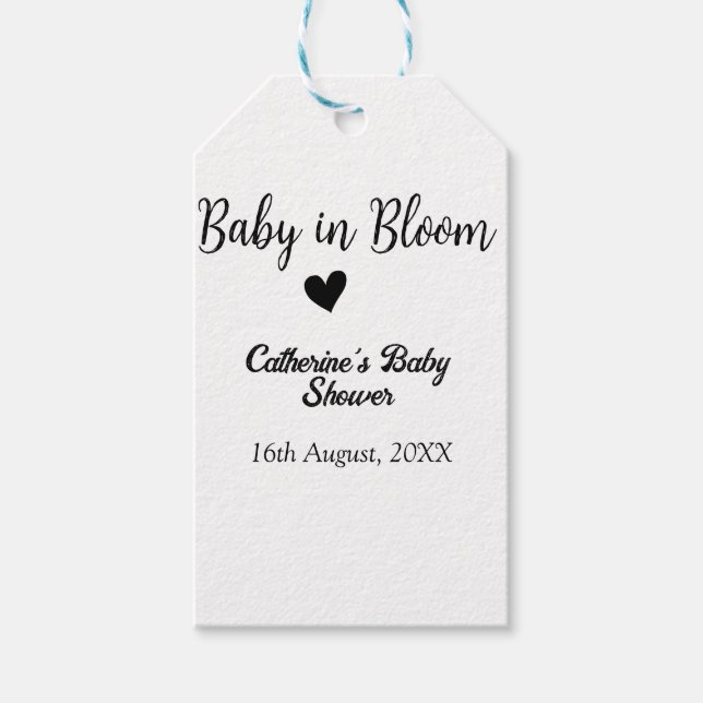 Baby in bloom baby shower simple black heart date geschenkanhänger (Vorderseite)
