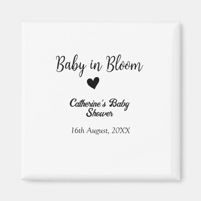 Baby in bloom baby shower simple black heart date magnet (Vorne)