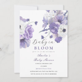 Baby in Bloom Babydusche Elegantes Lila Floral Einladung