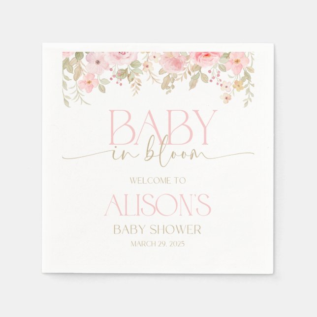 Baby in Bloom Babydusche Servietten. Baby Mädchen Serviette (Vorderseite)