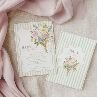 Baby in Bloom Babyparty Grün Rosa Blumenmuster Einladung