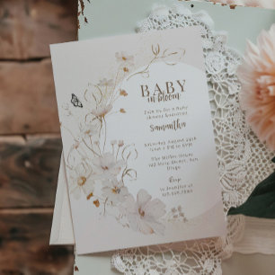 Baby In Bloom Baige Wasserfarben-Baby-Party Einladung