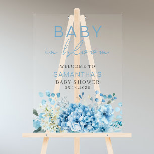 Baby In Bloom Blaue Blumige Babyparty für Jungen Acrylschild