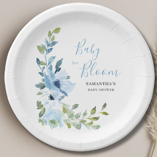 Baby In Bloom Blaue Blumige Jungen-Baby-Party Pappteller