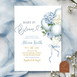Baby In Bloom Blaue Hortensien-Ballon-Baby-Party Einladung