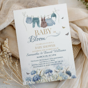Baby in Bloom Blaue Wildblumen-Wäscheleine Einladung