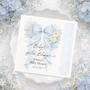 Baby in Bloom Blaues Schleifen-Jungen-Baby-Shower Serviette