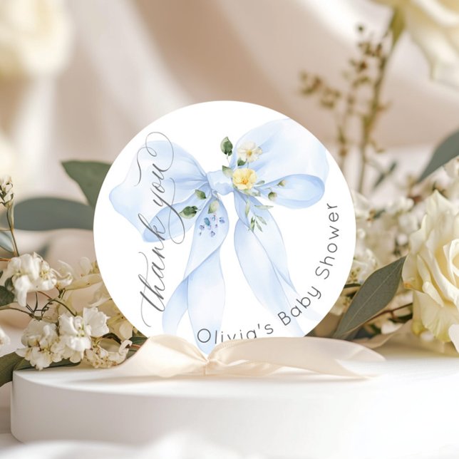 Baby in Bloom Blue Bow Floral Vielen Dank Runder Aufkleber (Von Creator hochgeladen)