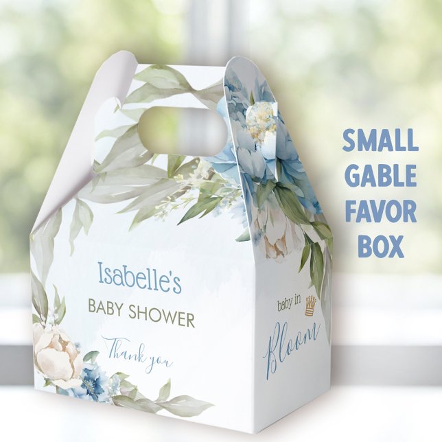 Baby in Bloom Blue Boy Baby Duschkabine Geschenkschachtel (Baby in bloom blue small favor boxes - You can choose from 3 sizes of these gable favor boxes.)