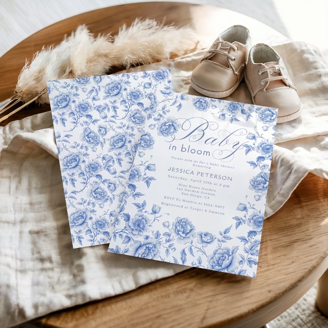 Baby in Bloom Blue Chinoiserie Babydusche Einladung (Von Creator hochgeladen)