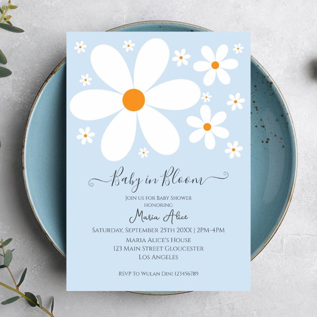 Baby in Bloom Blue Daisy Baby shower Invitation (Créateur téléchargé)