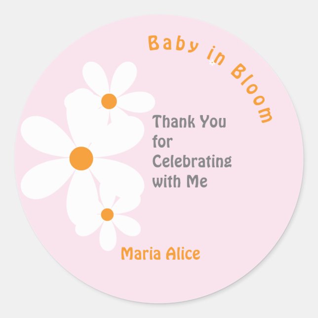 Baby in Bloom Blue Daisy Baby Shower Runder Aufkleber (Vorderseite)