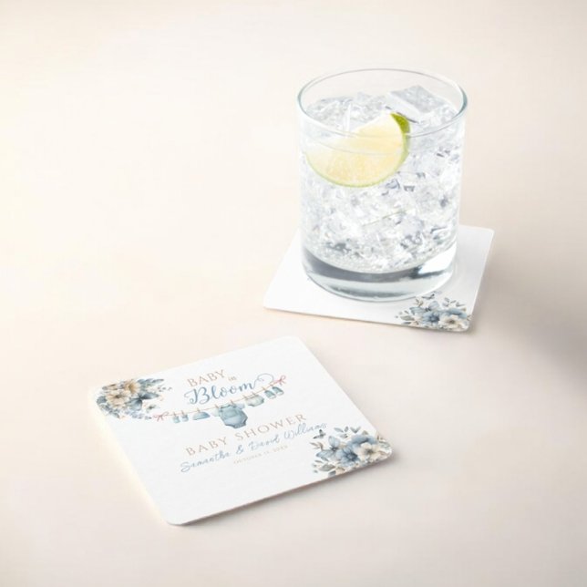 Baby in Bloom Blue Floral Baby Boy Dusche Rechteckiger Pappuntersetzer (Von Creator hochgeladen)