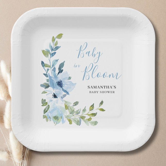 Baby in Bloom Blue Floral Baby Dusche Pappteller (Von Creator hochgeladen)