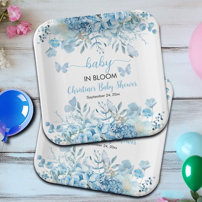 Baby in Bloom Blue Floral Baby Dusche Pappteller (Von Creator hochgeladen)