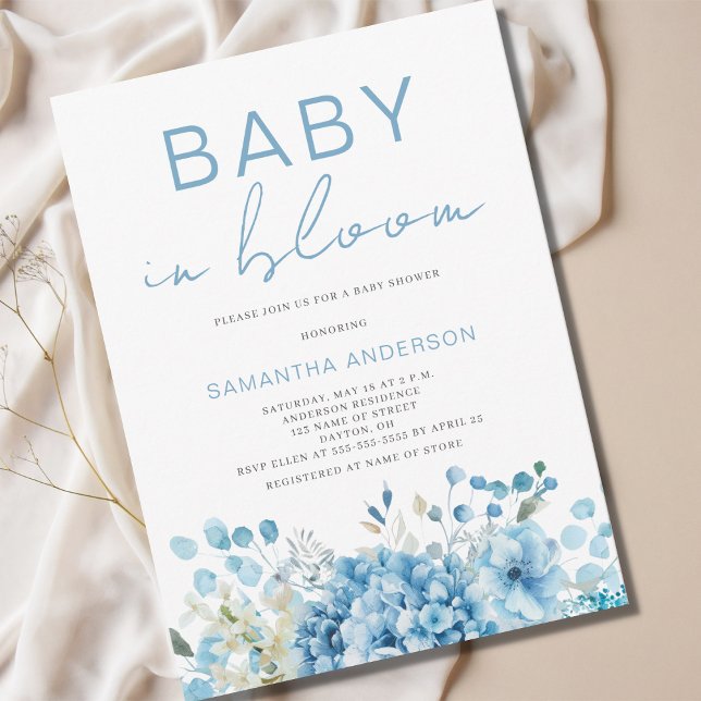 Baby in Bloom Blue Floral Boy Baby Dusche Einladung (Von Creator hochgeladen)