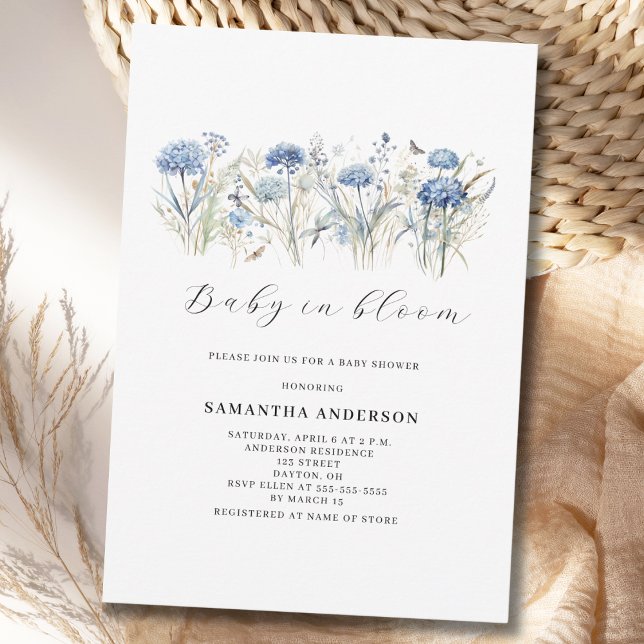 Baby in Bloom Blue Floral Boy Baby Dusche Einladung (Von Creator hochgeladen)