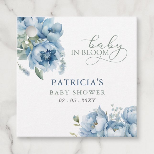 Baby in Bloom Blue Floral Boy Baby Dusche Geschenkanhänger (Vorderseite)