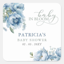 Baby in Bloom Blue Floral Boy Baby Dusche Quadratischer Aufkleber