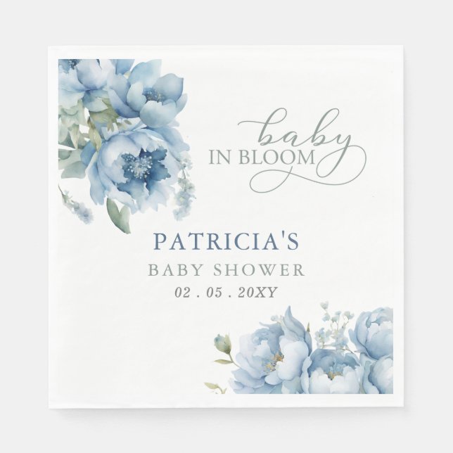 Baby in Bloom Blue Floral Boy Baby Dusche Serviette (Vorderseite)