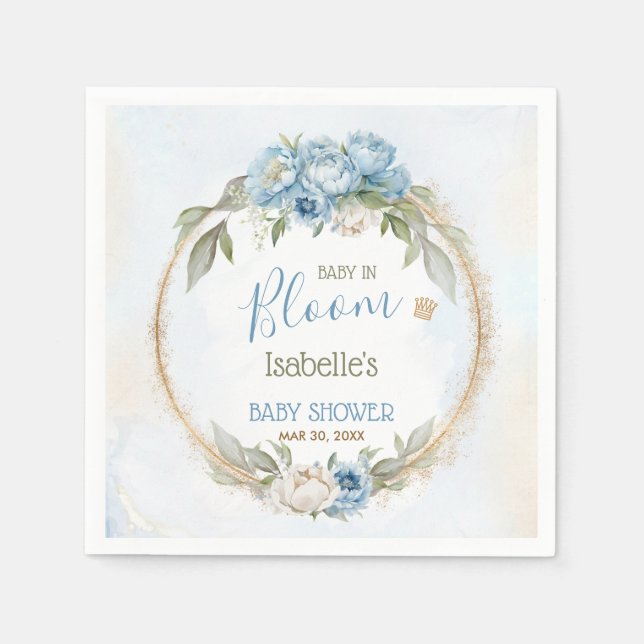 Baby in Bloom Blue Floral Elegante Baby Dusche Serviette (Vorderseite)