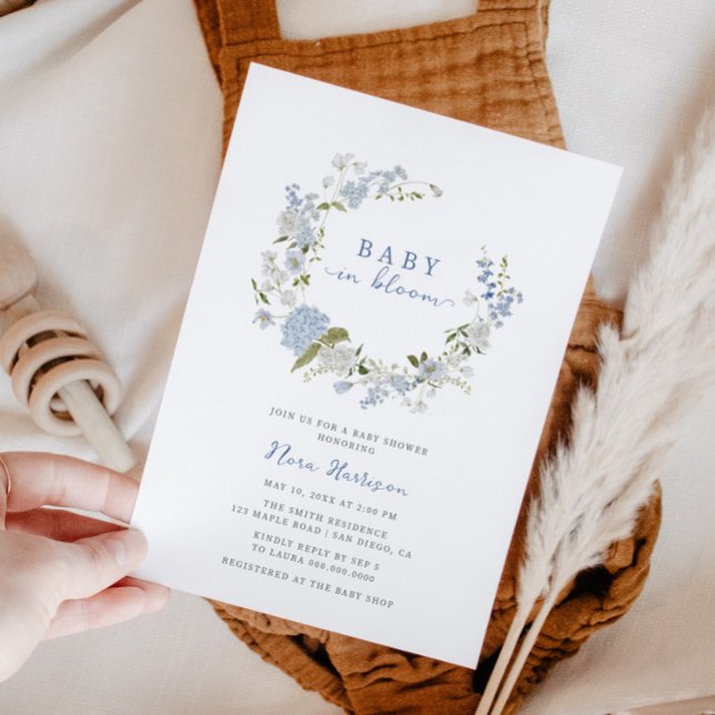 Baby in Bloom Blue Floral Wreath Baby Shower Einladung (Von Creator hochgeladen)