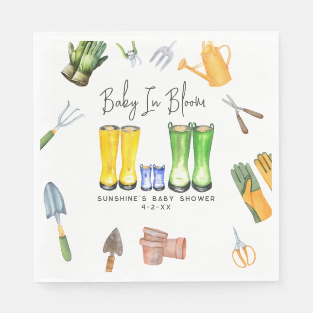 Baby in Bloom Blue Rain Boots Garden Baby Dusche Serviette (Vorderseite)