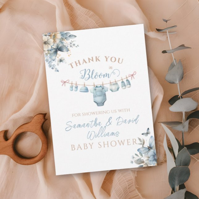 Baby in Bloom Blume Blue Baby Boy Dusche Dankeskarte (Von Creator hochgeladen)