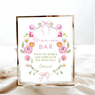 Baby in Bloom Blume Pink Bow Momosa Bar Poster