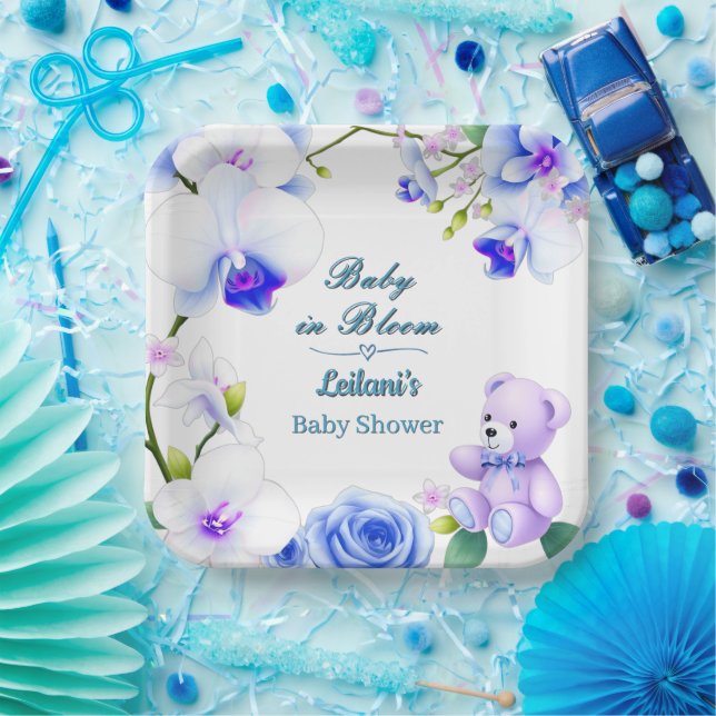 Baby in Bloom Blumendusche für Jungen Pappteller (Party)