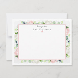 Baby in Bloom Blush Pink Rose Baby Girl Stationery Dankeskarte