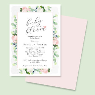 Baby in Bloom Blush Pink Roses Boho Baby Dusche Einladung