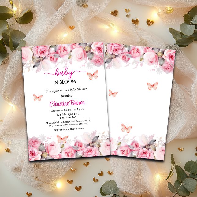 Baby in Bloom Blush Rose Baby shower Invitation (Créateur téléchargé)