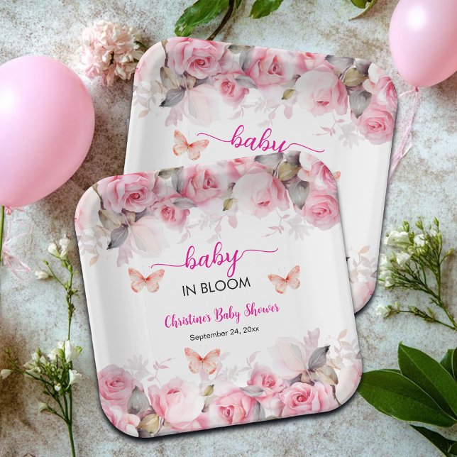 Baby in Bloom Blush Rose Kinderdusche Pappteller (Von Creator hochgeladen)