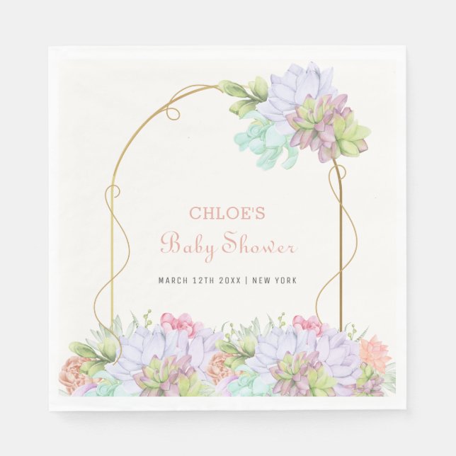 Baby in Bloom Boho Arch Cactus Baby Shower Serviette (Vorderseite)